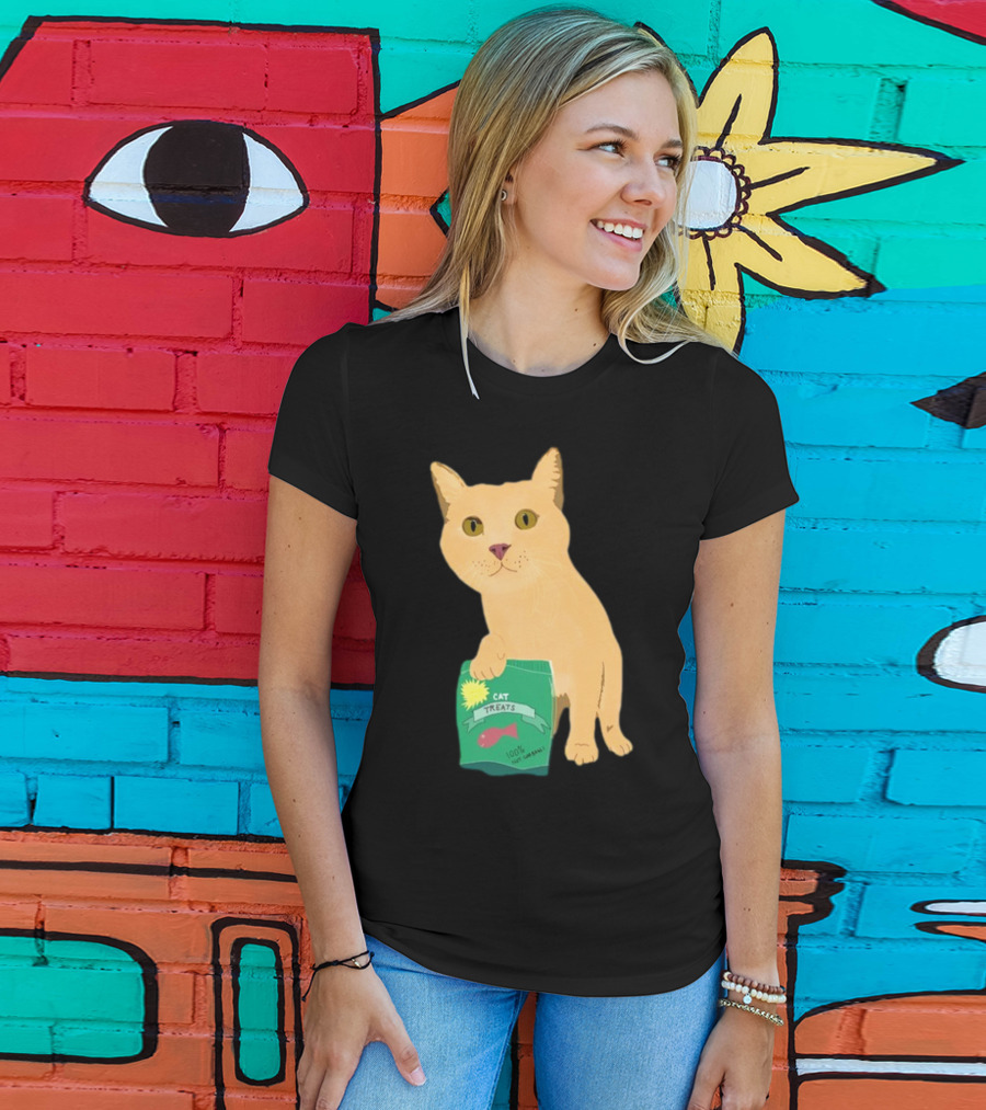 KatRose Cat Treats 100% Fish Formula Cat Holding Green Package T-Shirt