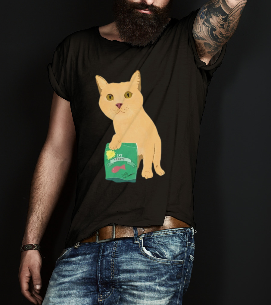 KatRose Cat Treats 100% Fish Formula Cat Holding Green Package T-Shirt
