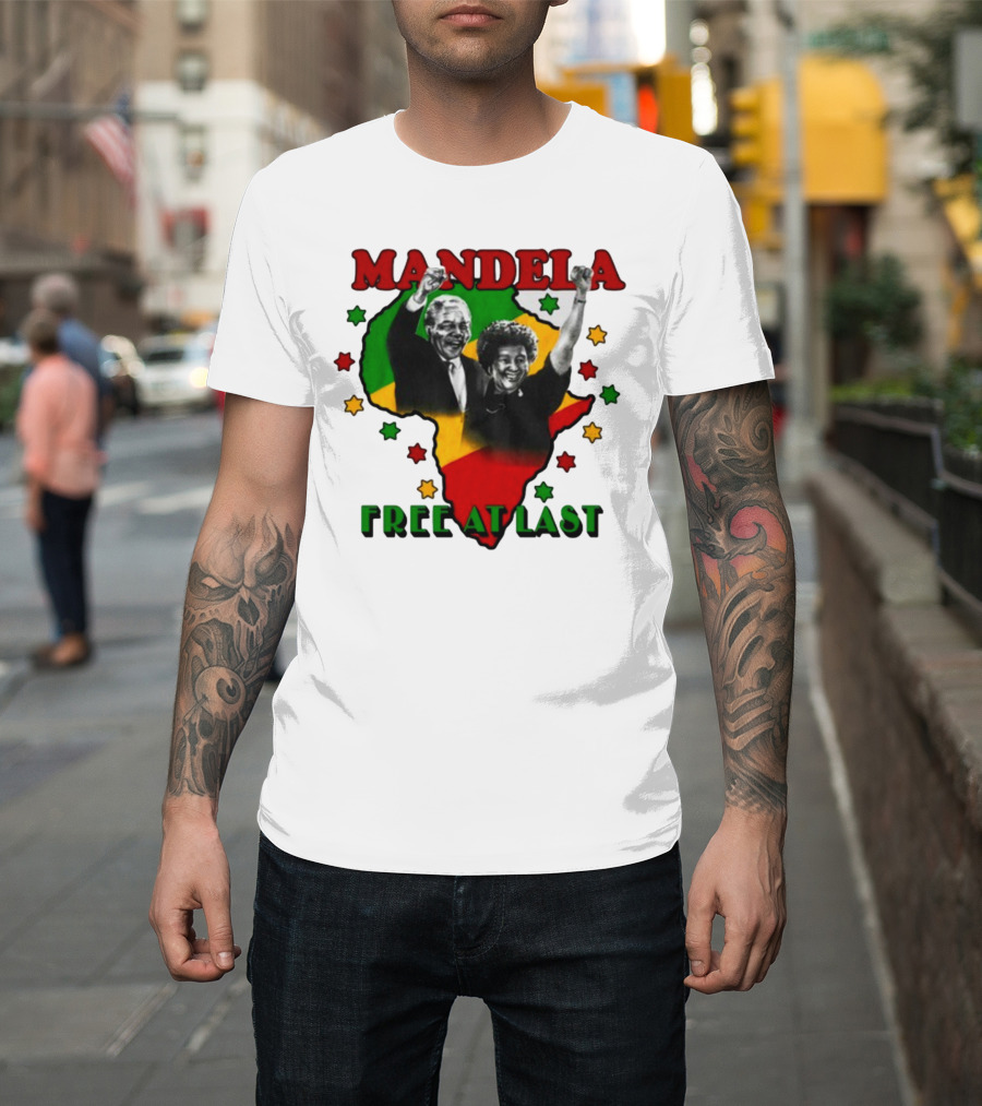 Nelson Mandela Free At Last Africa Map Red Yellow Green Stars T-Shirt