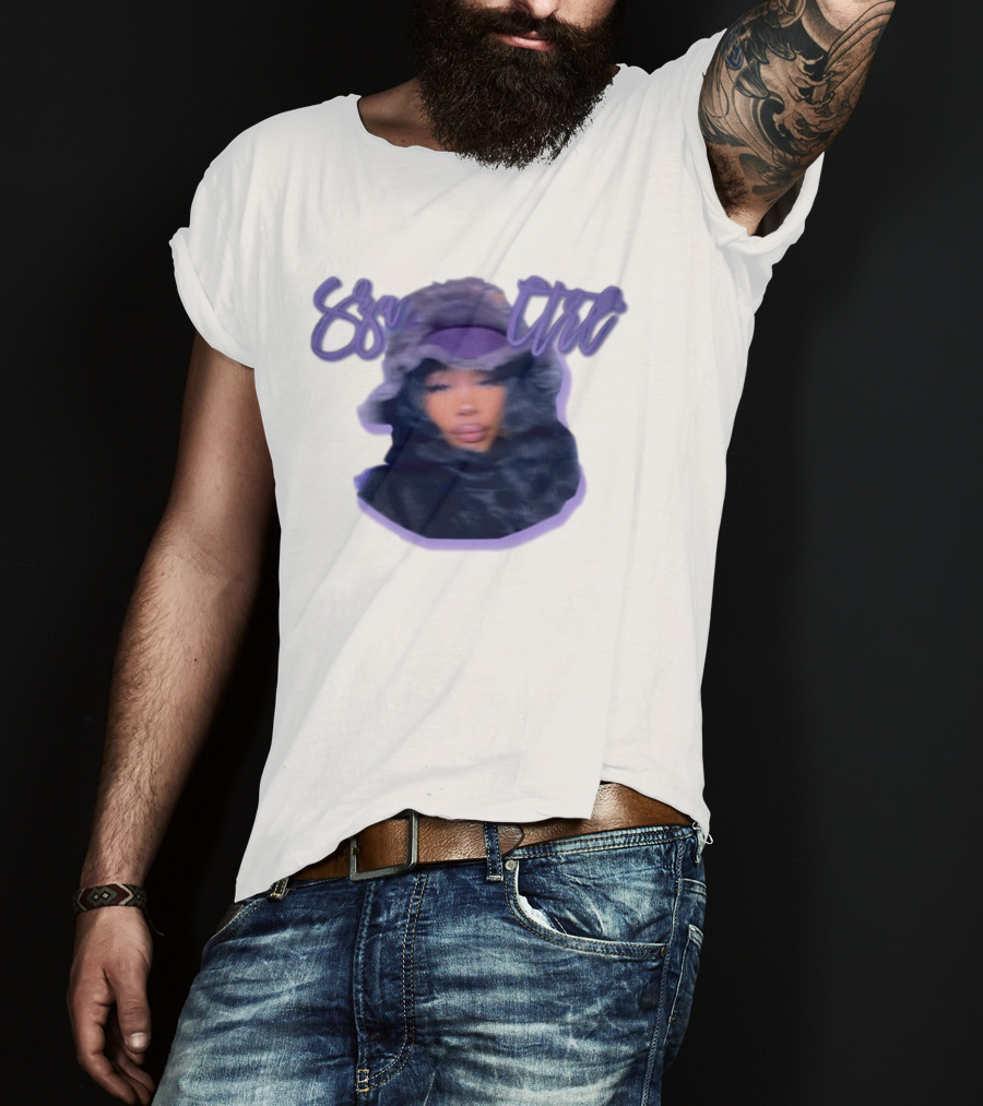 Meechy Club Sza Ctrl Portrait With Fuzzy Hood And Purple Gradient Text T-Shirt