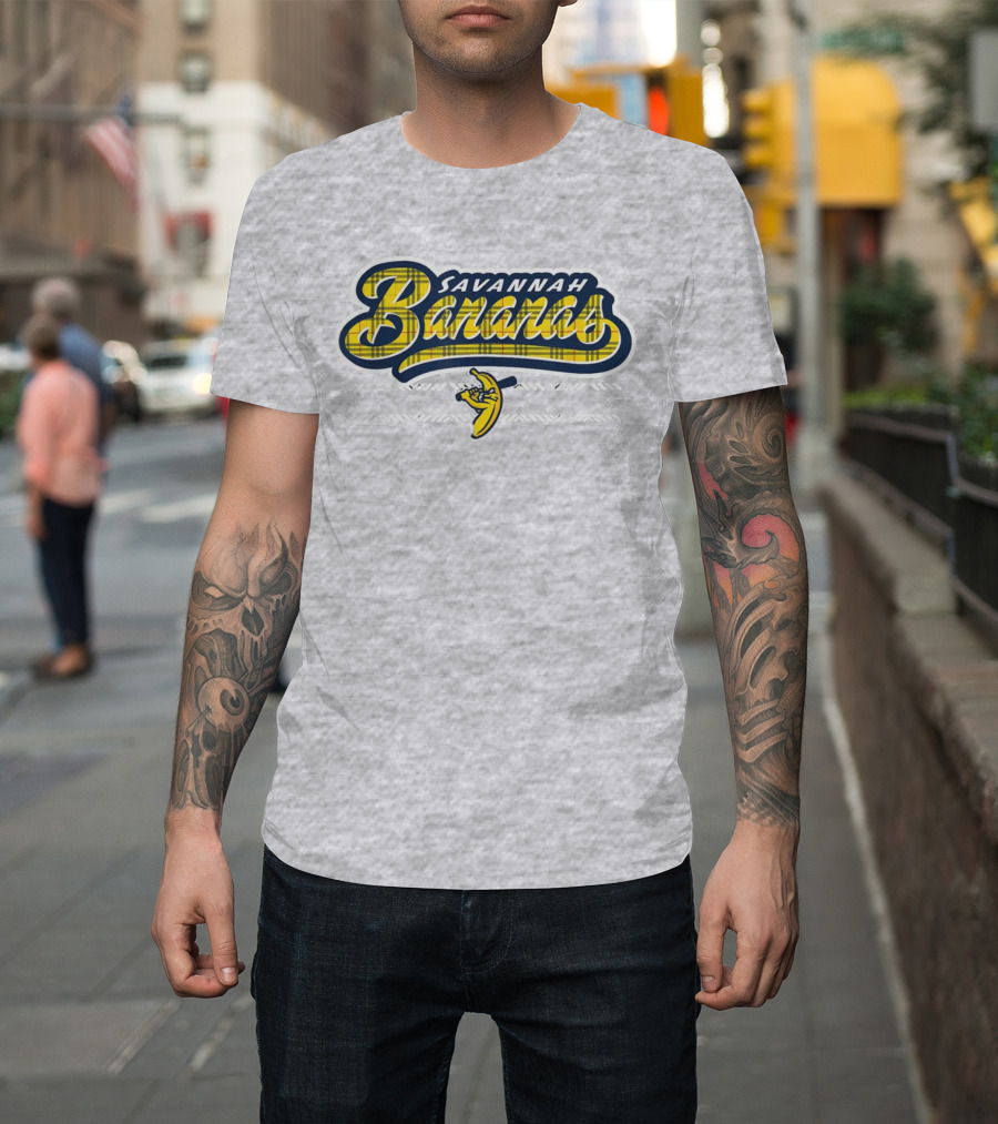 Savannah Bananas Yellow Plaid Baseball Logo Fun T-Shirt
