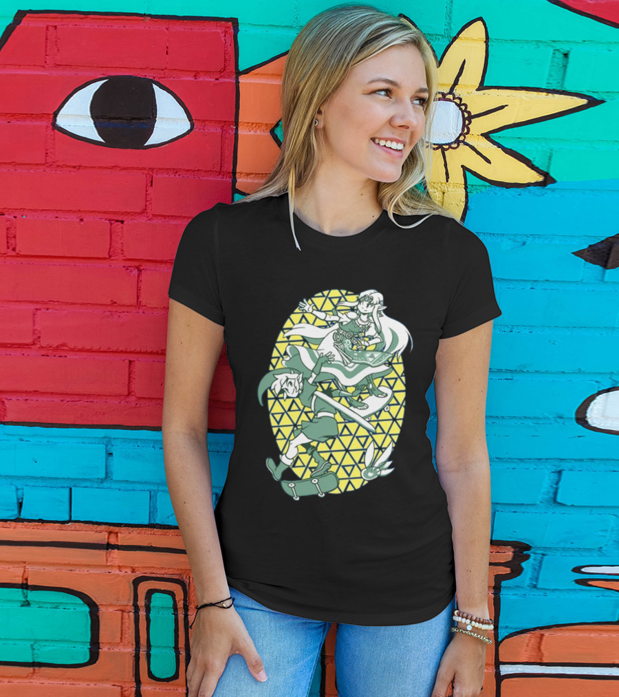 Ocarina Of Grind Link And Zelda Skateboarding Triangles T-Shirt