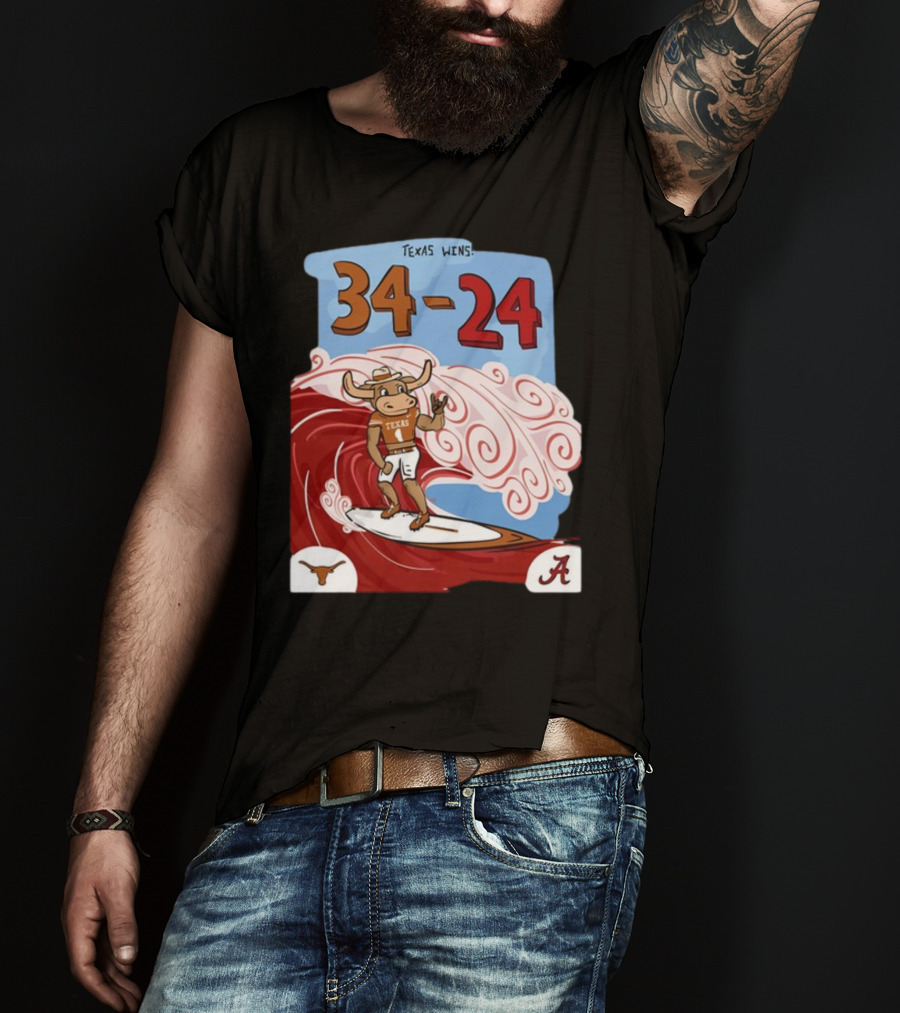 Texas Wins 34 24 Longhorn Surfer Victory Over Alabama T-Shirt