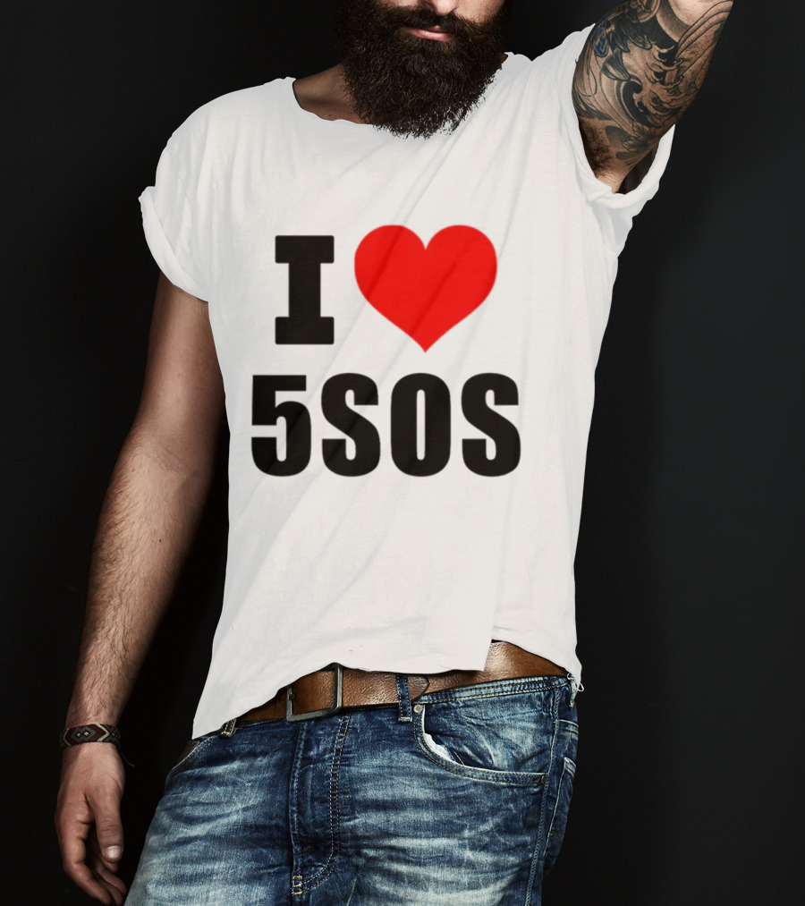 Ashton Irwin Wearing I Love 5SOS Fan Merchandise T-Shirt