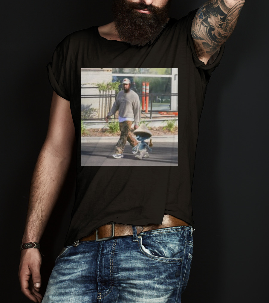 Kanye West Walking With Smurfcat Collaboration Content T-Shirt