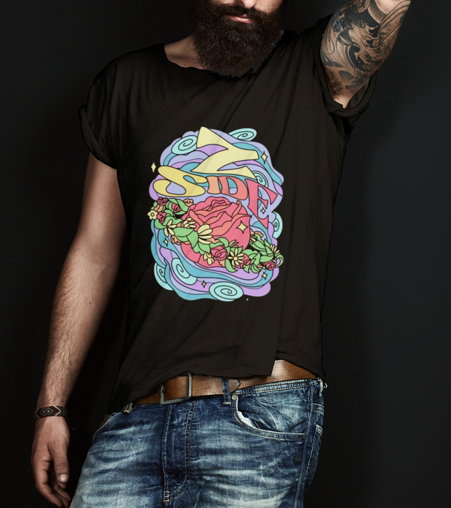 Z Side Colorful Swirl Rose Floral T-Shirt