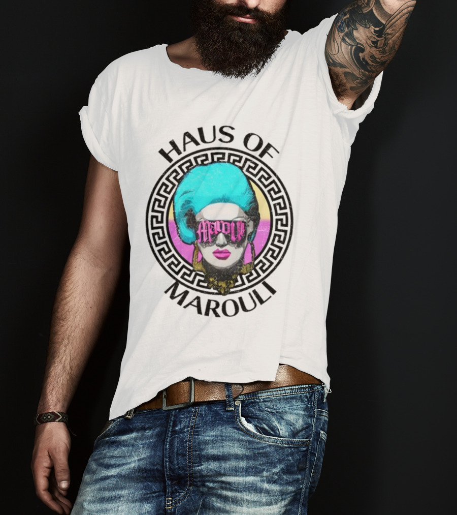 HAUS OF MAROULI Neon Glam Icon With Greek Key Border T-Shirt