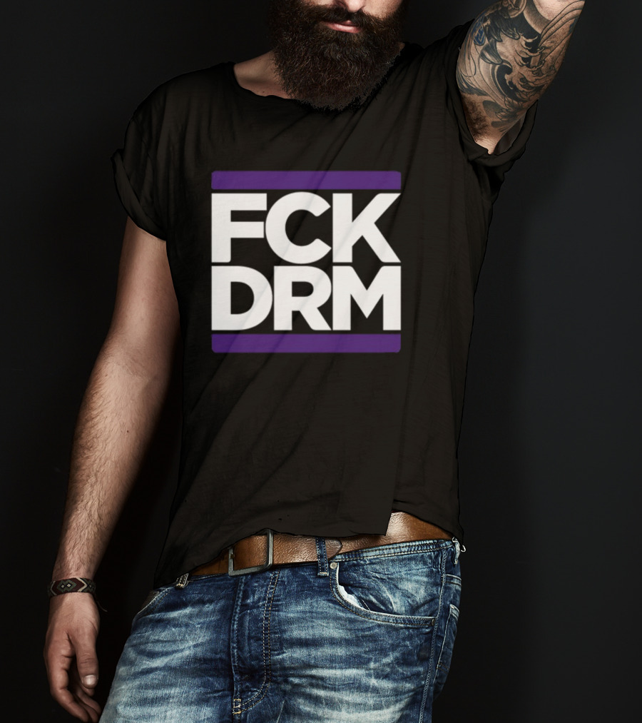 Modernvintageg Fck Drm Text Bold White Letters Purple Bars T-Shirt
