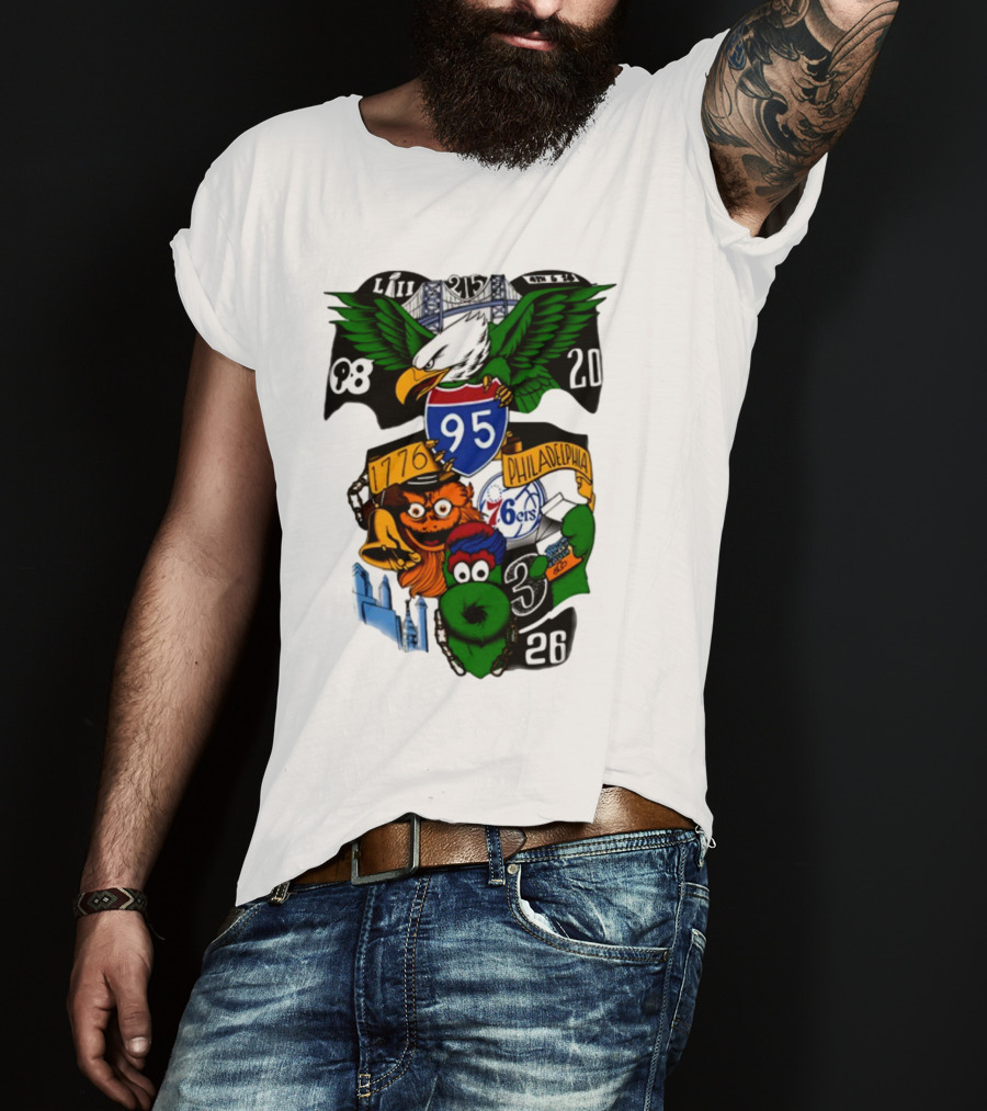 Philadelphia 215 Eagles 76ers 95 Gritty Fanatic 1776 98 26 20 Skyline LIII T-Shirt