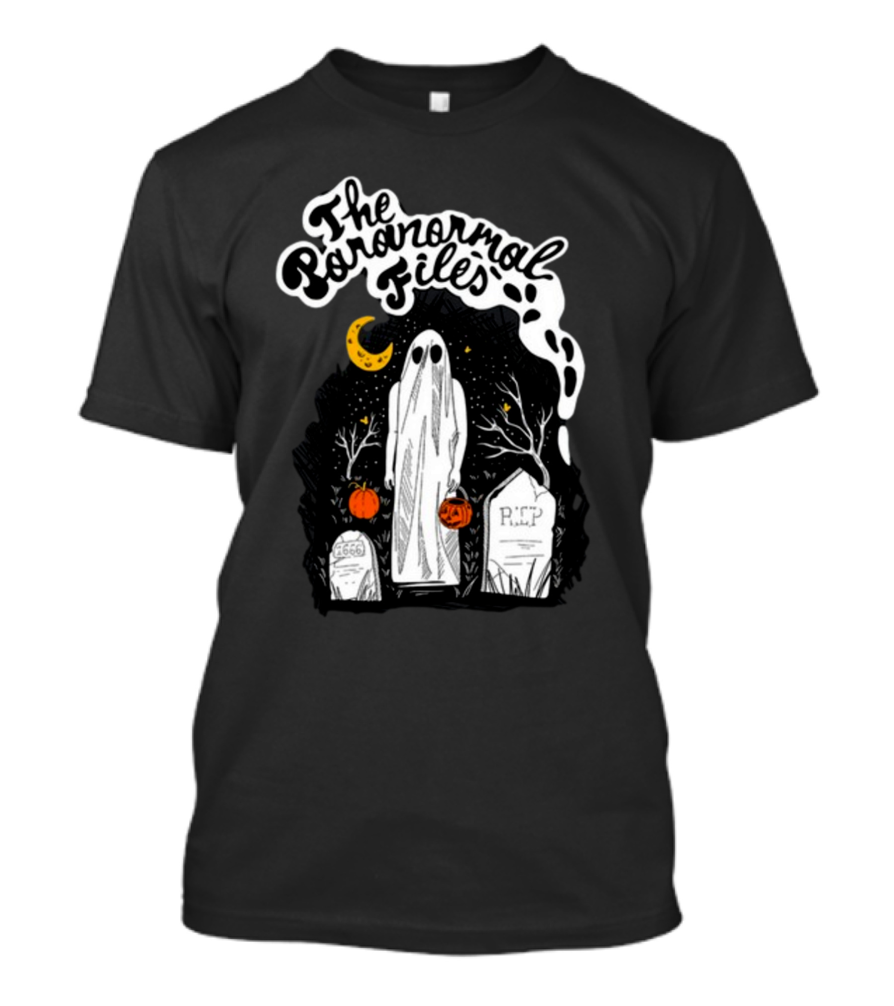The Paranormal Files Ghost Halloween Cemetery Moon Stars RIP Pumpkin T-Shirt