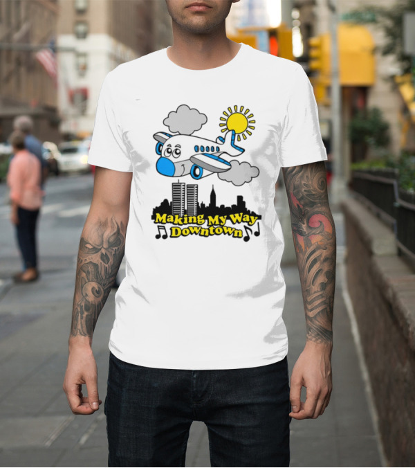 Shirt: Making My Way Downtown Airplane City Skyline Sun Cloud Notes T-Shirt Making My Way Downtown Airplane City Skyline Sun Cloud Notes T-Shirt