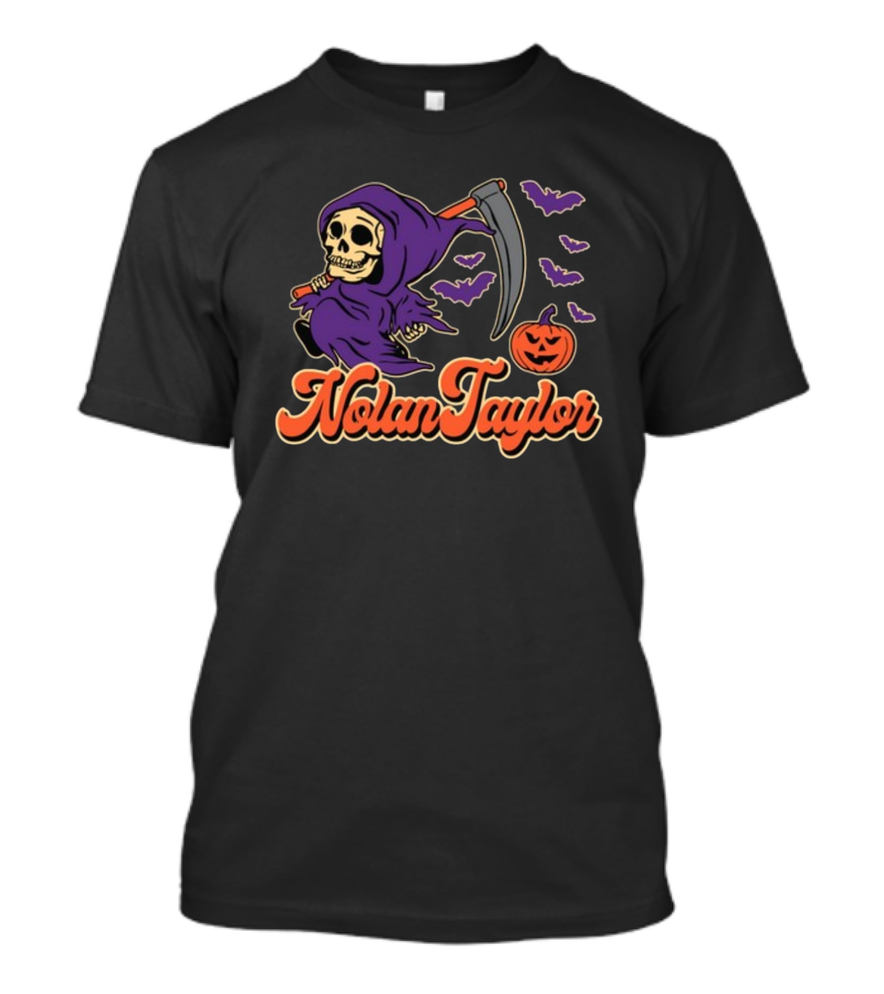 NolanTaylor Halloween Grim Reaper With Scythe And Pumpkin Bats T-Shirt