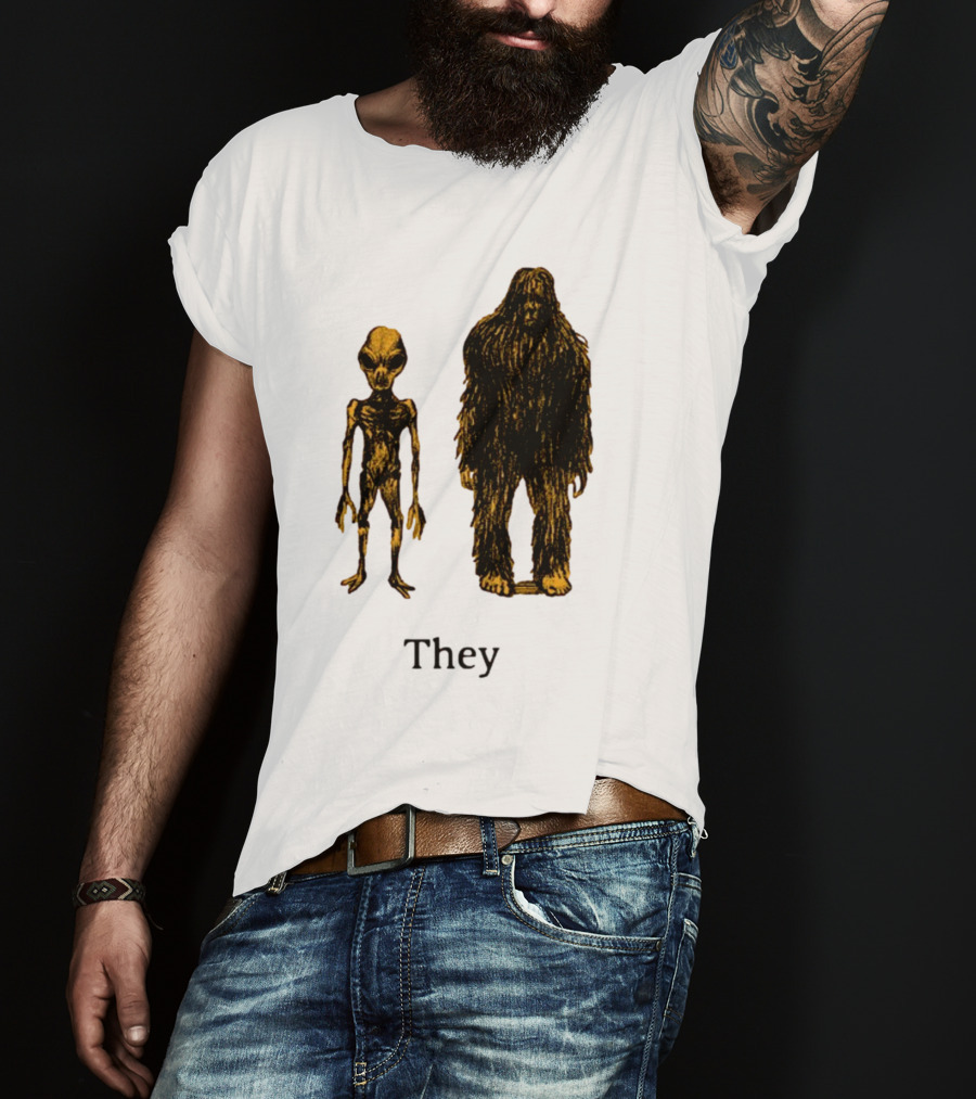 TMBGShop Cryptids They Alien Bigfoot On Sage Green T-Shirt