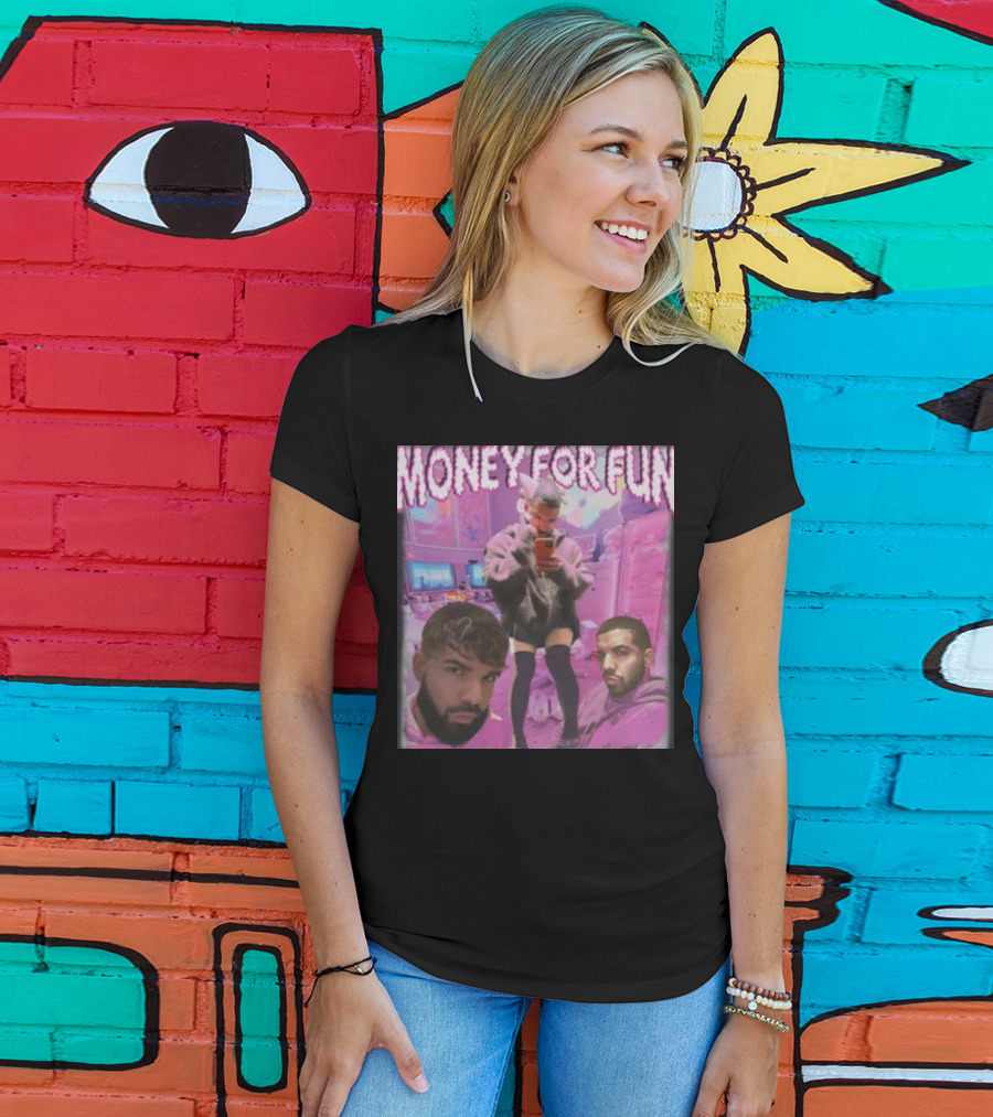 Money For Fun Funnyahhtees Pink Room Selfie Collage T-Shirt