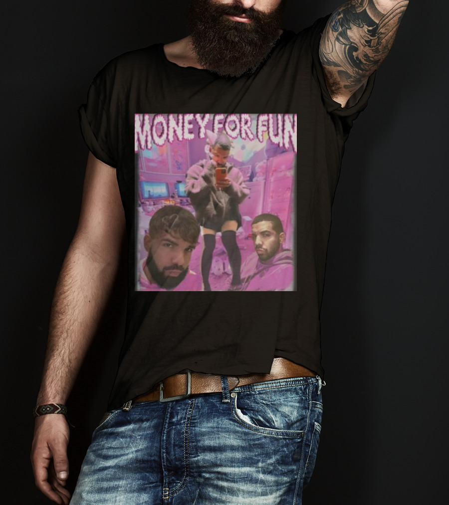 Money For Fun Funnyahhtees Pink Room Selfie Collage T-Shirt