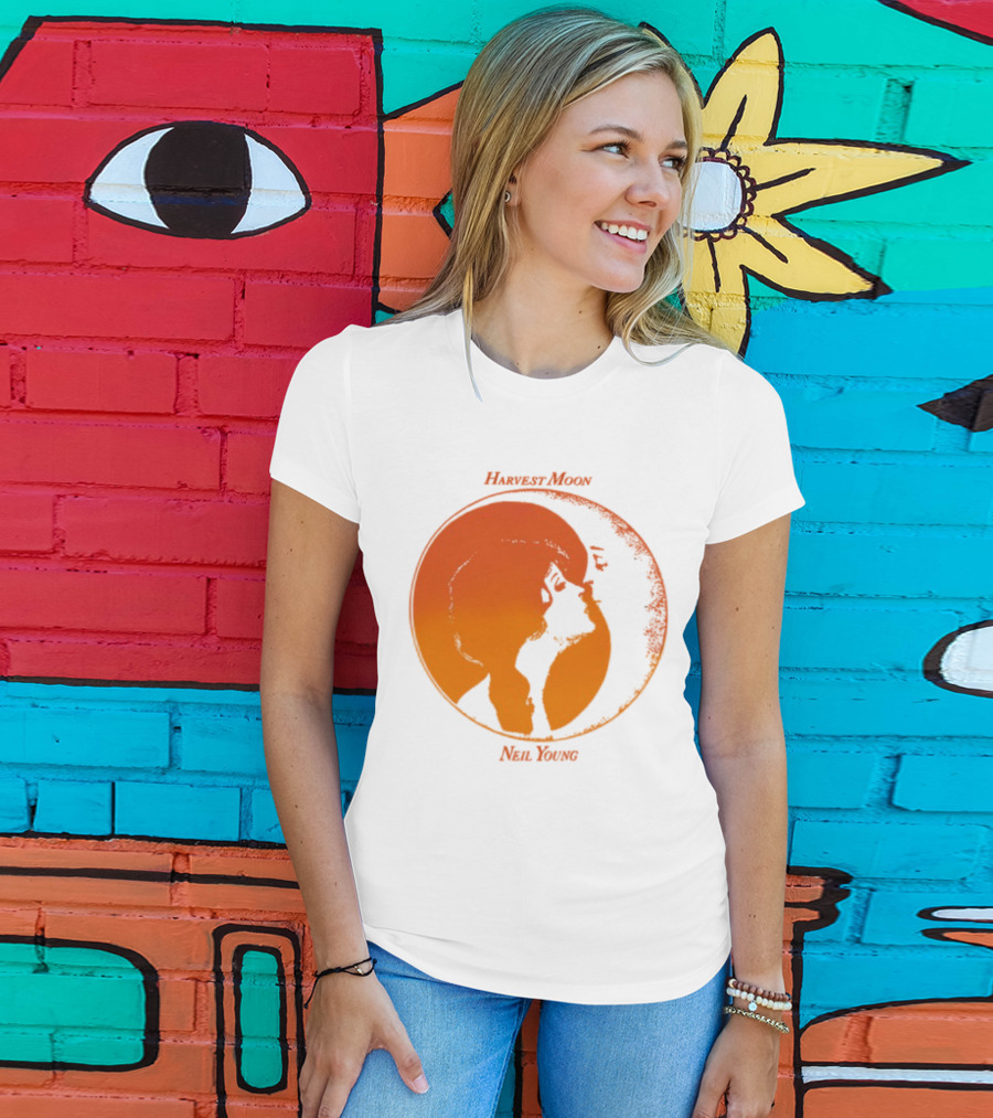 Harvest Moon Neil Young Orange Silhouette Circle T-Shirt