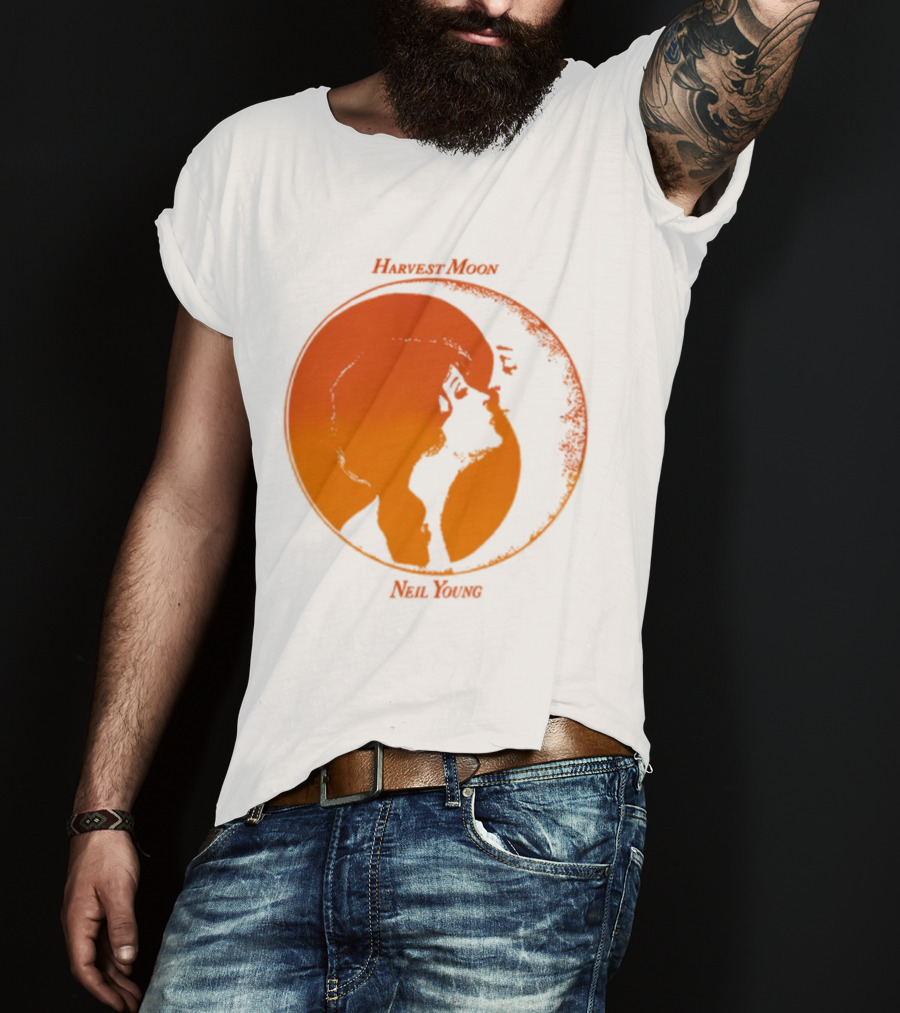 Harvest Moon Neil Young Orange Silhouette Circle T-Shirt