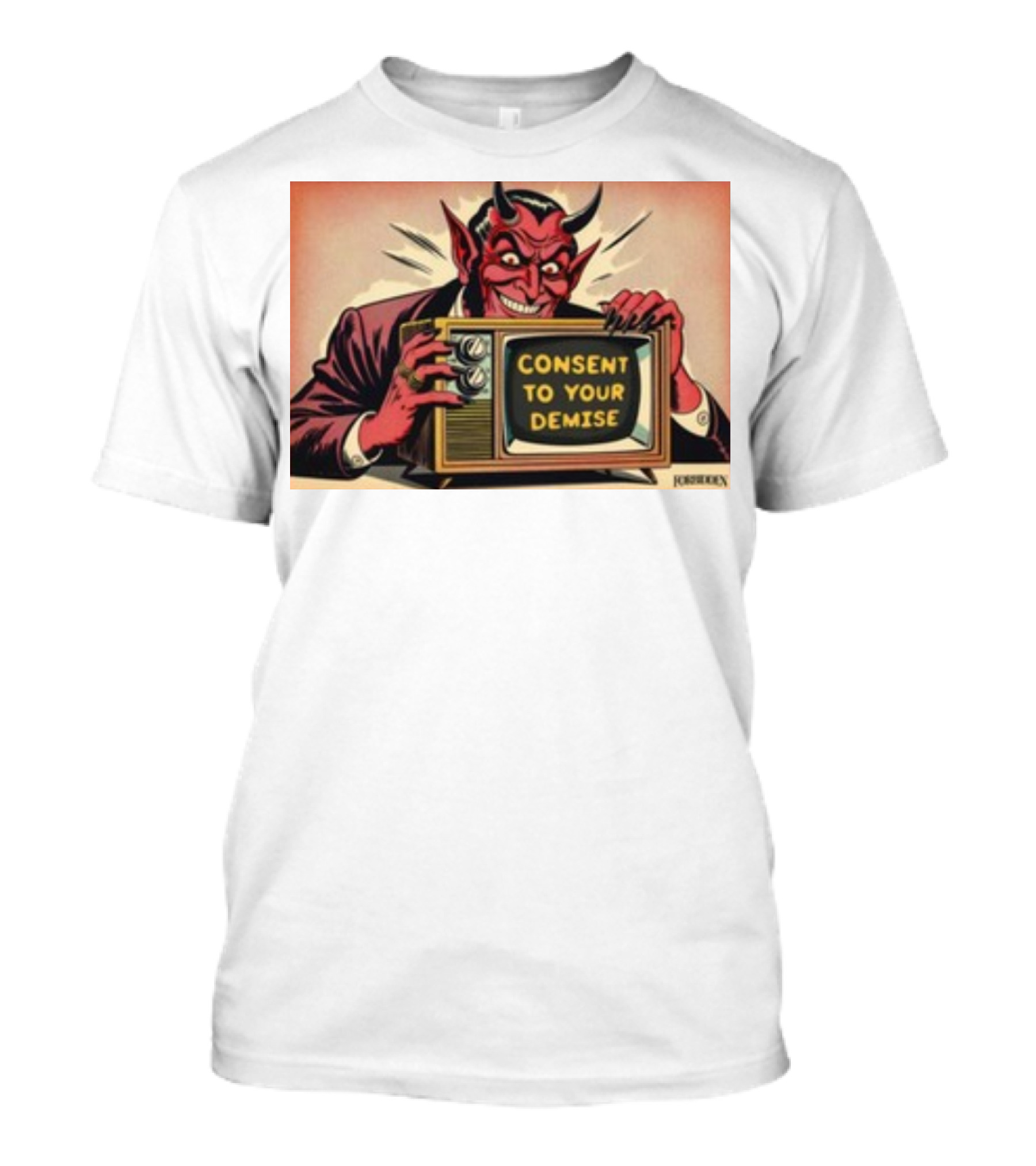 Forbiddenclothes Consent To Your Demise Devil Holding Vintage Television T-Shirt