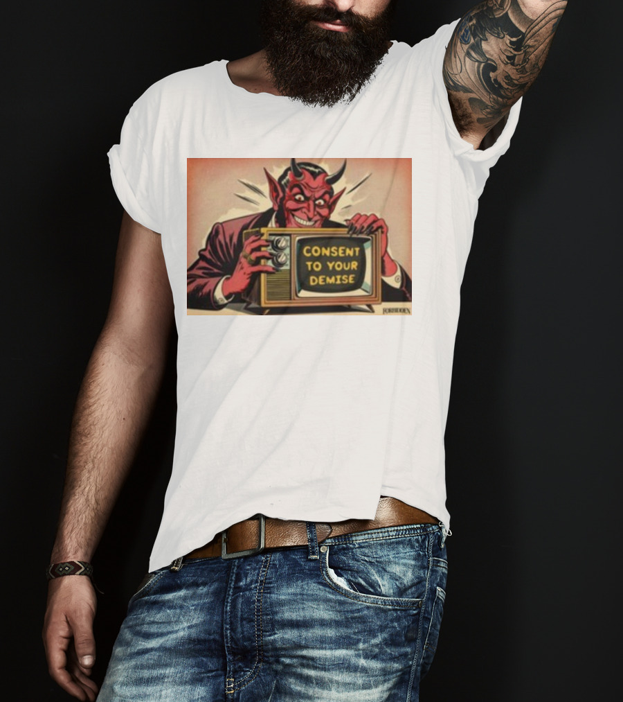 Forbiddenclothes Consent To Your Demise Devil Holding Vintage Television T-Shirt
