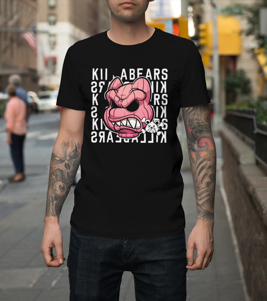 Killabears Angry Pink Bear With Skull And Bones T-Shirt