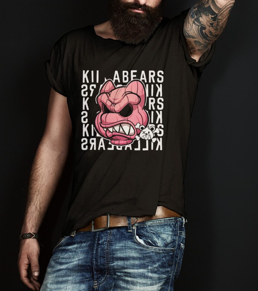 Killabears Angry Pink Bear With Skull And Bones T-Shirt