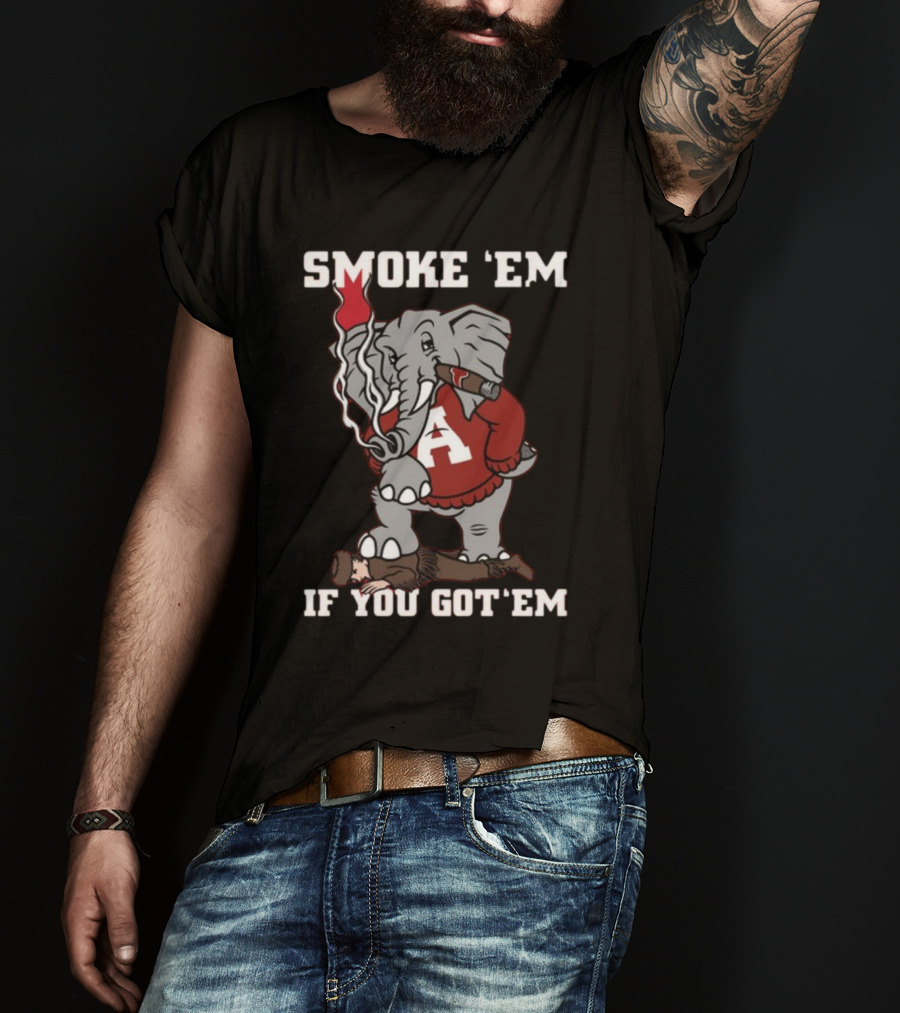 Smoke Em Alabama Elephant Graphic Red White Football T-Shirt