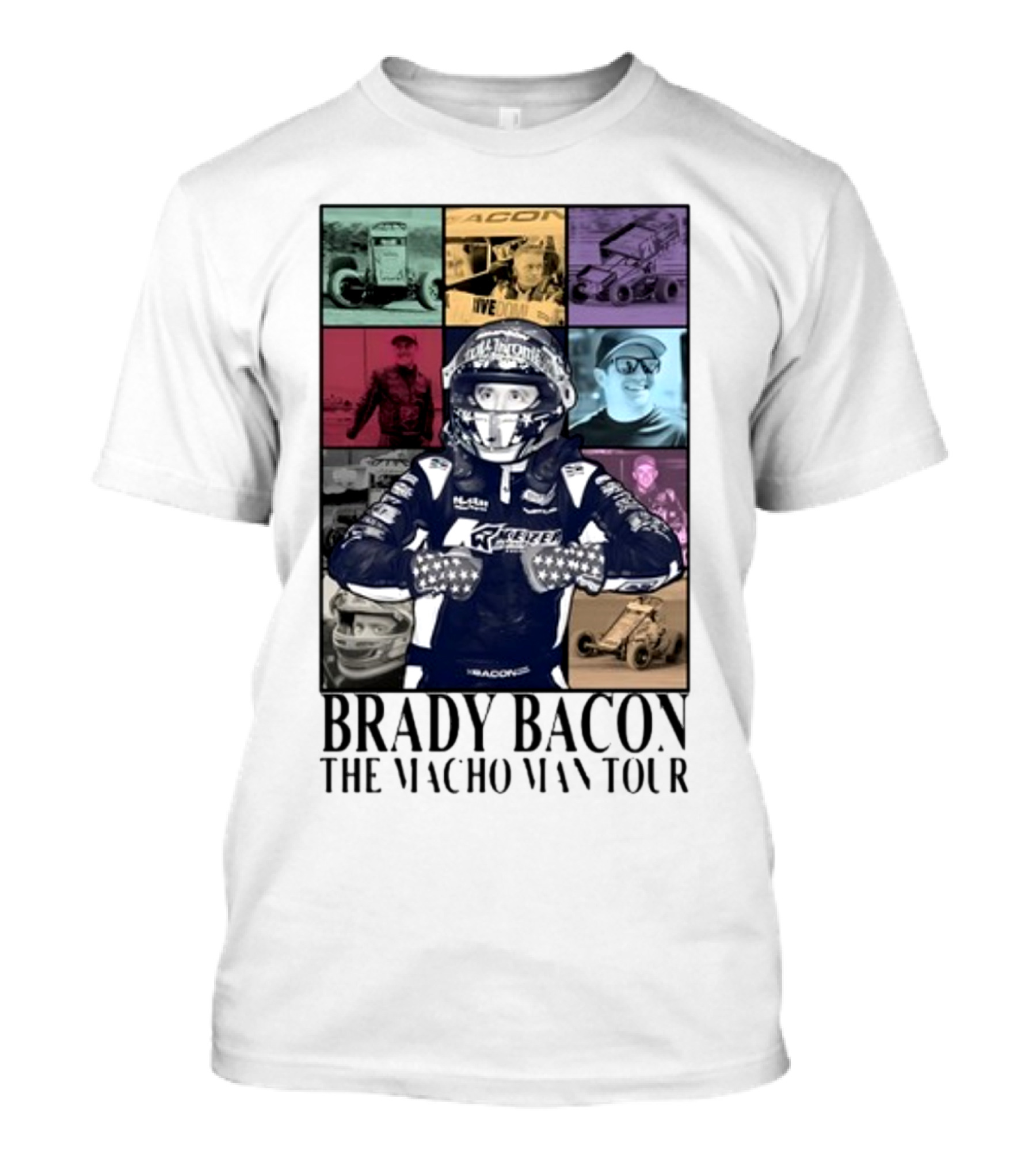 Brady Bacon Racing Iconography Collage The Macho Man Tour T-Shirt