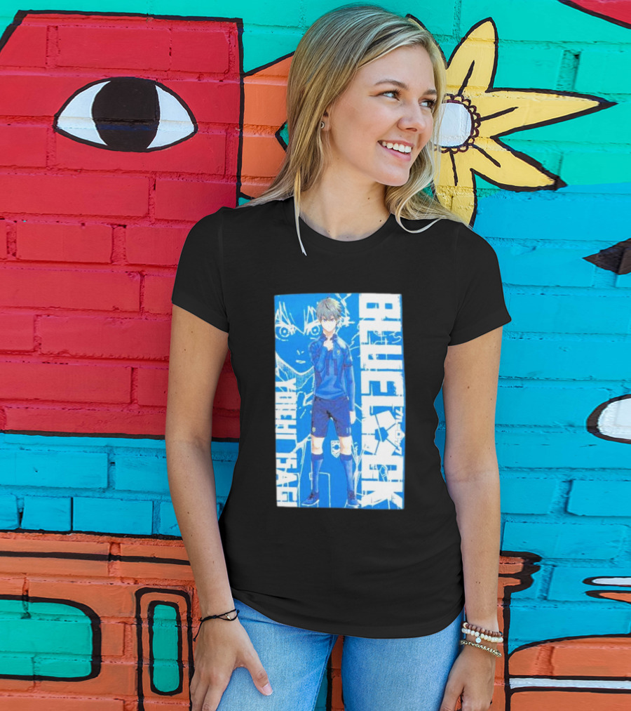 Blue Lock Isagi Yoichi Anime Soccer Character Bold Blue T-Shirt