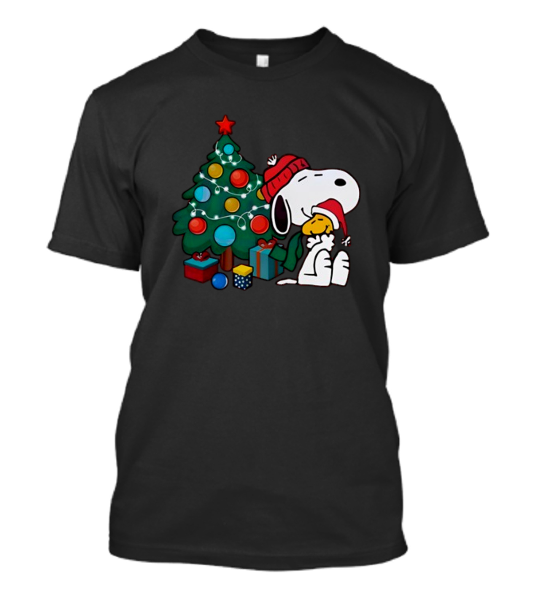 Snoopy And Woodstock Celebrating Christmas By The Tree T-Shirt
