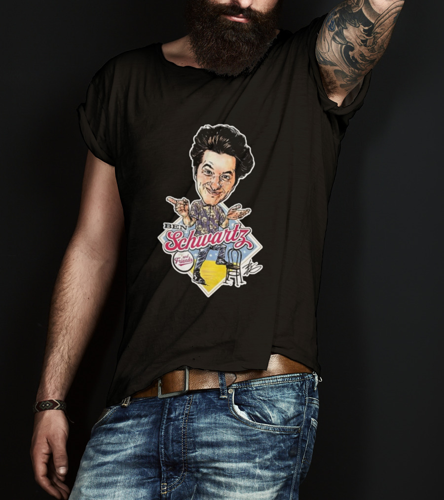 Ben Schwartz Character Illustration With Yellow Stage And Blue Chair T-Shirt