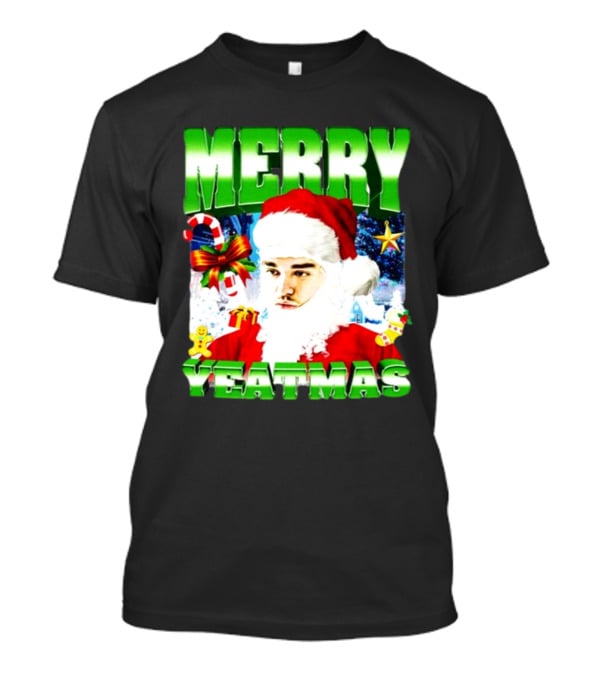 Memeabletees Merry Yeatmas Santa Claus Candy Canes And Snowflakes T-Shirt
