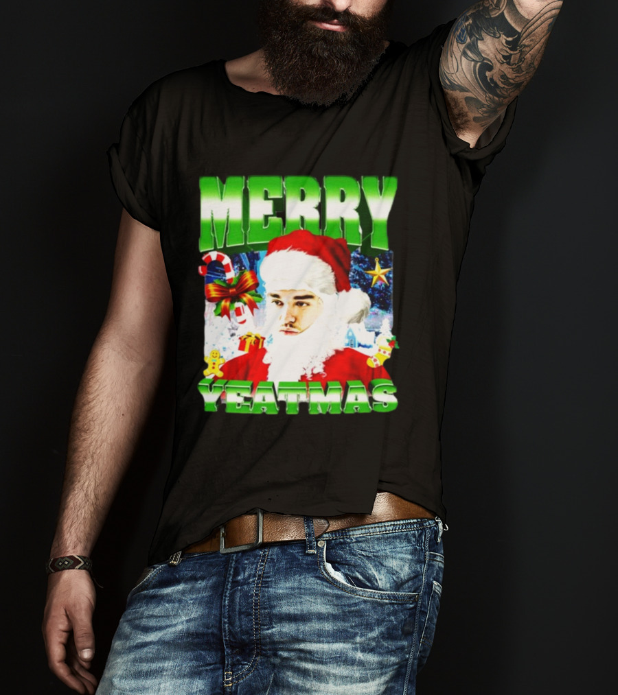 Memeabletees Merry Yeatmas Santa Claus Candy Canes And Snowflakes T-Shirt