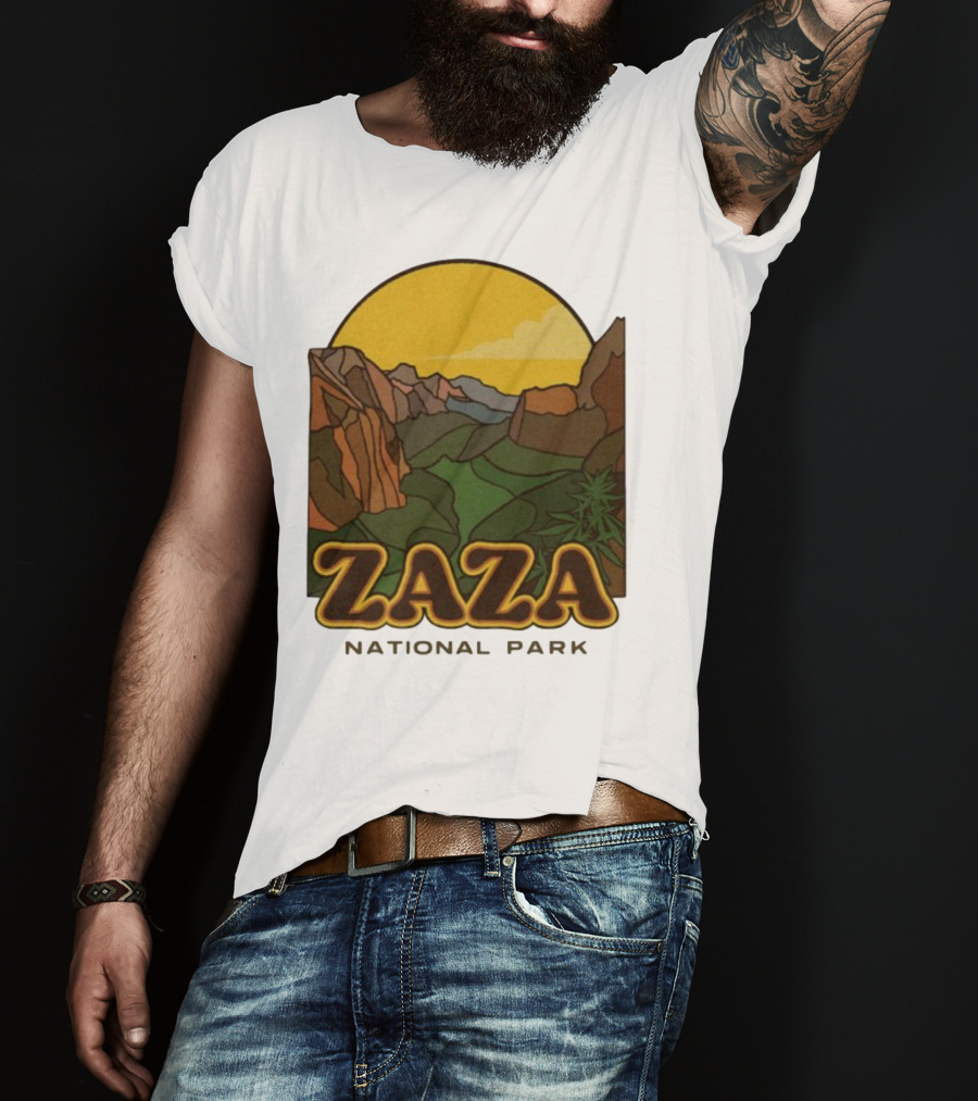 Zaza National Park Vintage Landscape With Mountains And Yellow Sunset T-Shirt