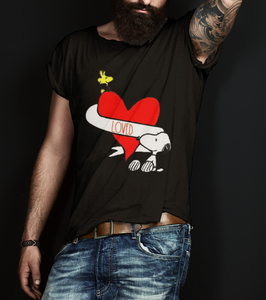 Rae Dunn X Peanuts Loved Snoopy Woodstock Red Heart T-Shirt