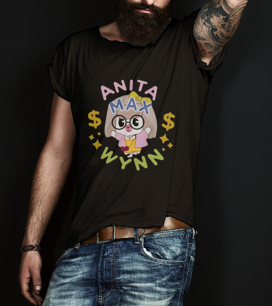 Anita Max Wynn Funnyahhtees Cartoon Character With Glasses And Dollar Signs T-Shirt