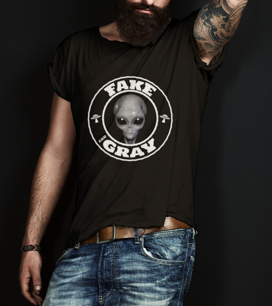 Fake And Gray Alien UFO Badge T-Shirt
