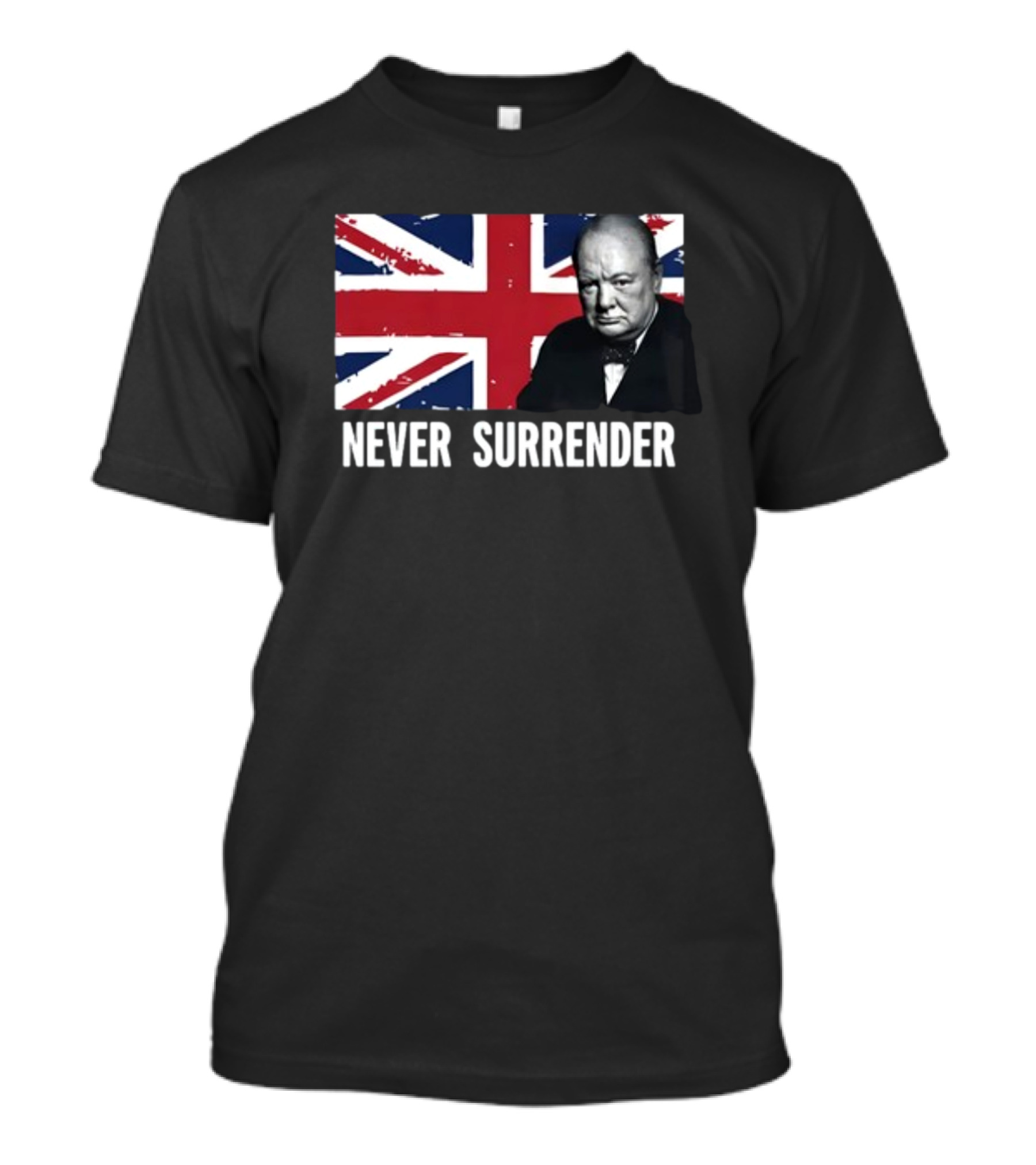 Never Surrender Winston Churchill Union Jack T-Shirt