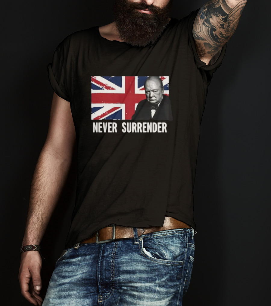 Never Surrender Winston Churchill Union Jack T-Shirt