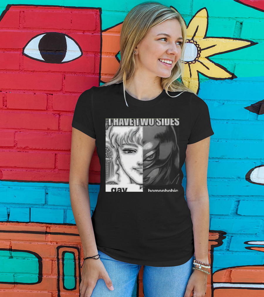 I Have Two Sides Gay Homophobic Manga Character Split Face T-Shirt