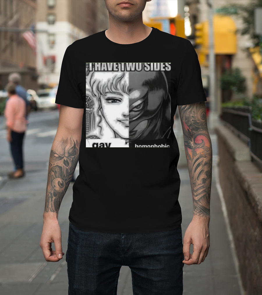 I Have Two Sides Gay Homophobic Manga Character Split Face T-Shirt