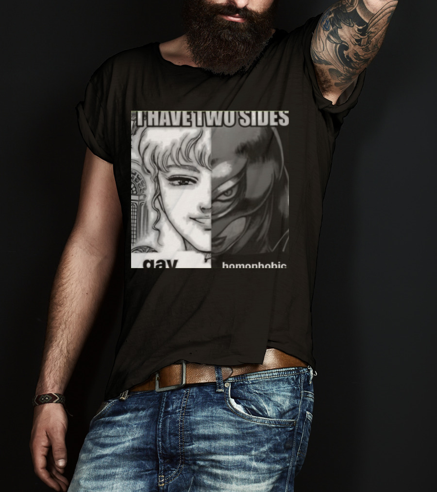 I Have Two Sides Gay Homophobic Manga Character Split Face T-Shirt