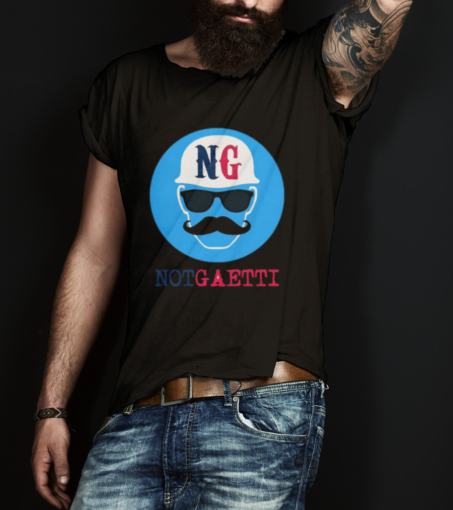 NG Not Gaetti Mustache Hat Sunglasses Blue Circle T-Shirt