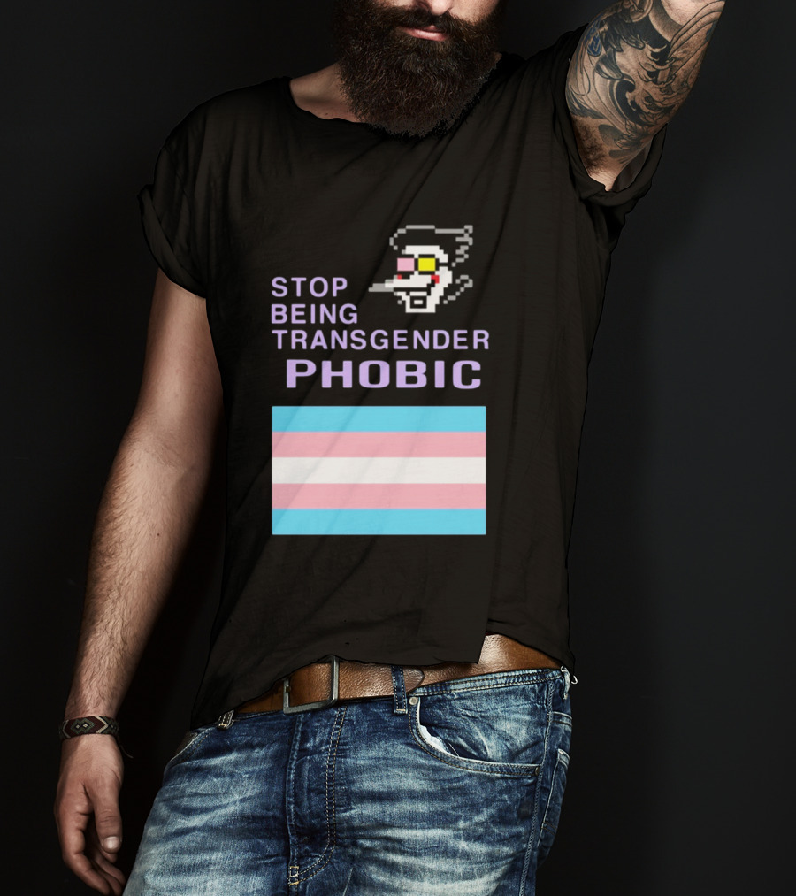 STOP BEING TRANSGENDER PHOBIC Deltarune Spamton Trans Flag T-Shirt