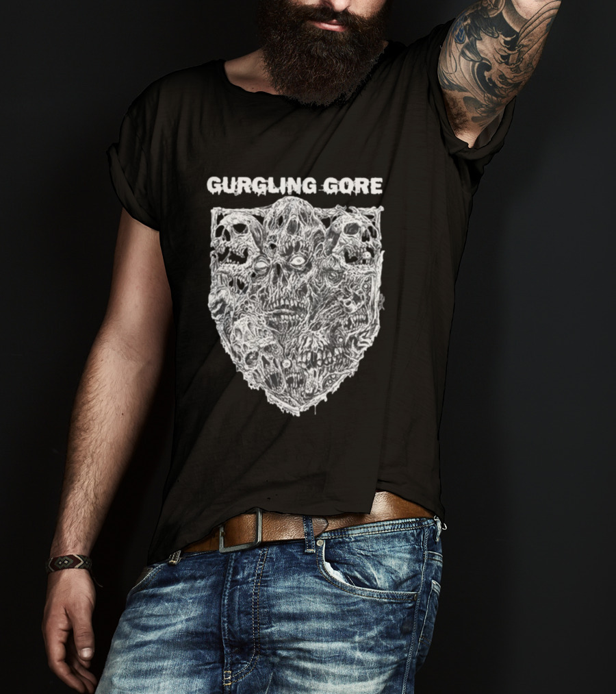 Gurgling Gore Skull Horror Shield T-Shirt