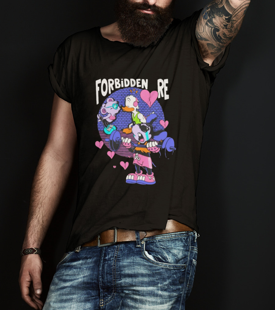 FORBIDDEN RE Broke Heart Cartoon Parody With Weights And Pink Hearts T-Shirt