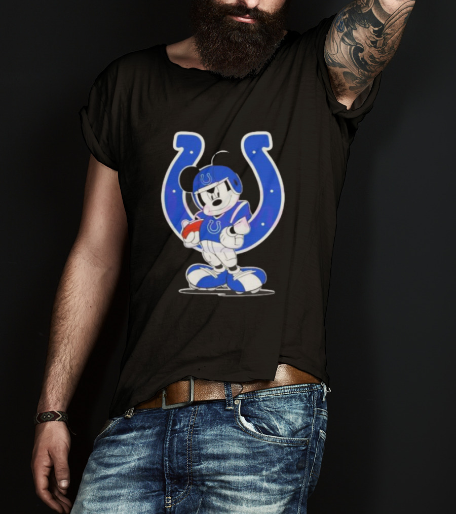 Indianapolis Colts NFL Mickey Mouse In Football Gear With Horseshoe T-Shirt