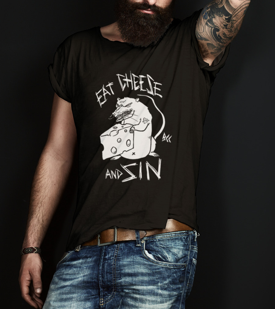 Blackcraft Cult Eat Cheese And Sin Rat Illustration BCC Text T-Shirt