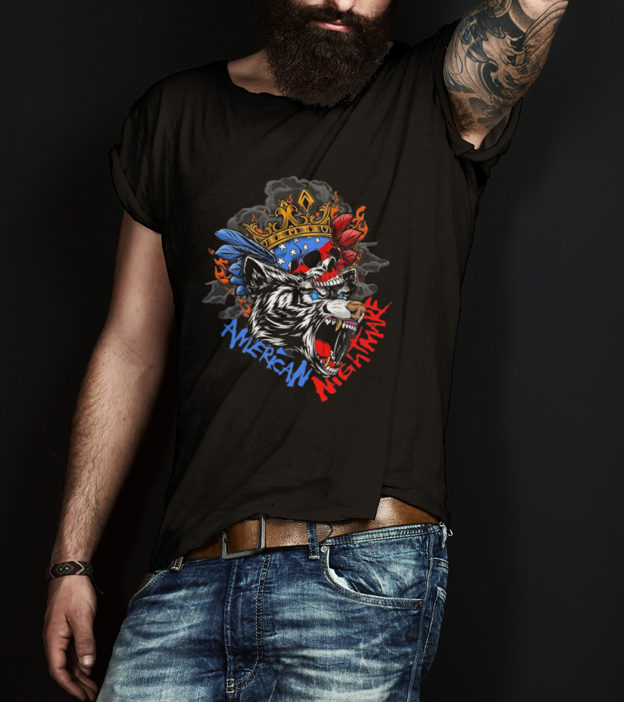 American Nightmare Skull With Crown And Wolf T-Shirt