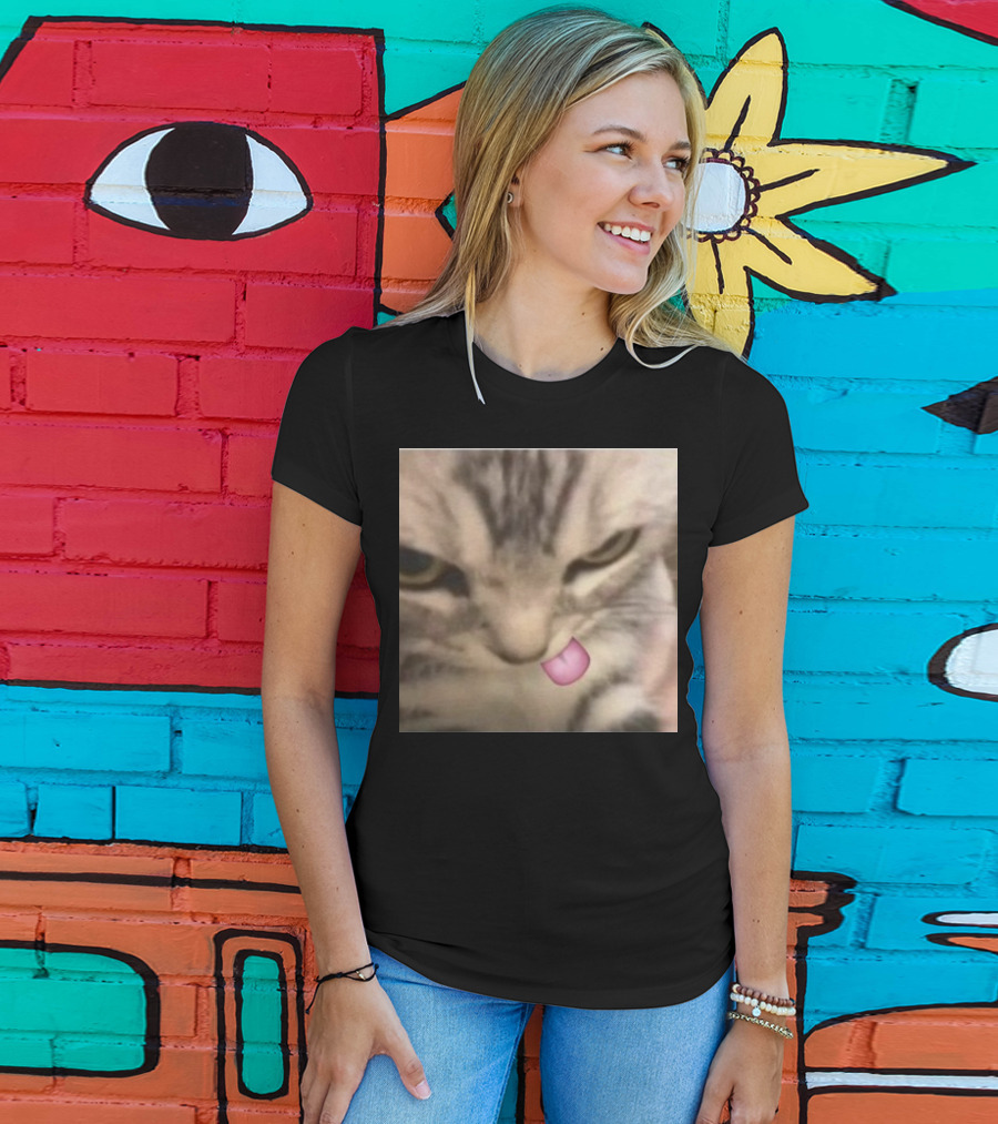 Sillyteestudio Silly Kitten Funny Cute Tongue Out Cat Meme T-Shirt
