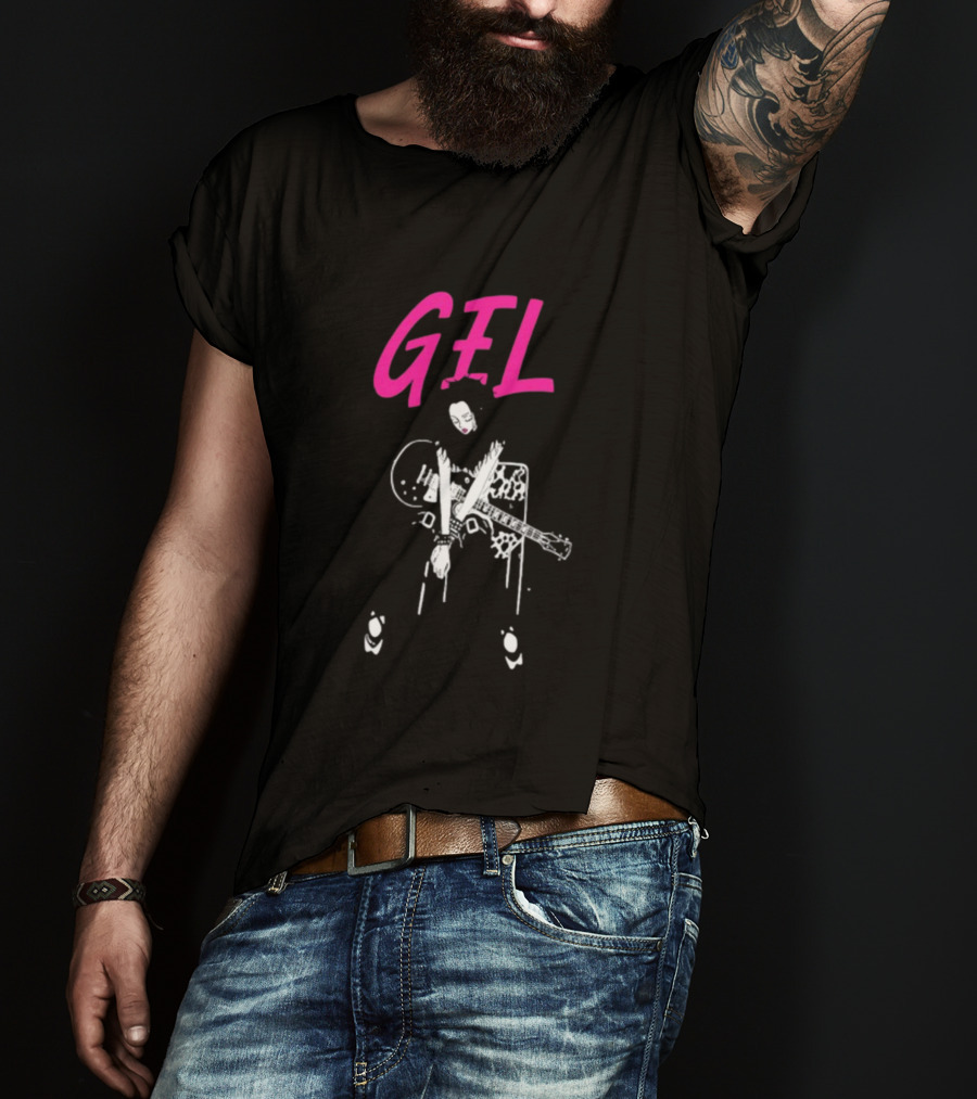GELHARDCORE GEL NANA Guitar Girl Graphic Pink Lettering T-Shirt